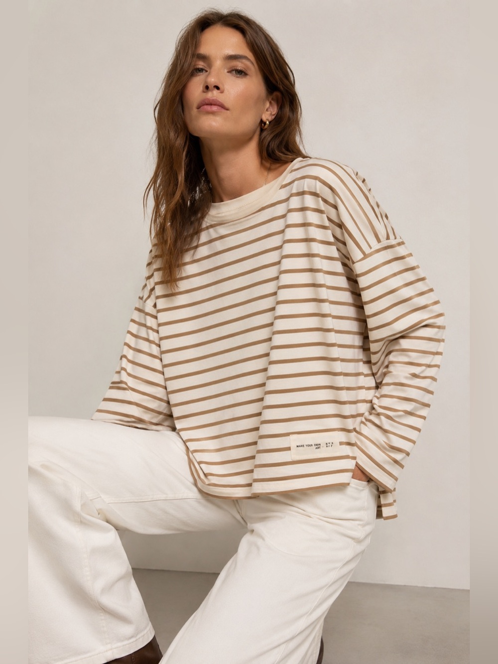 Mango MNG Oversized Striped Cotton Long Sleeve Top M